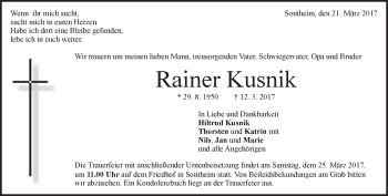 Traueranzeige von Rainer Kusnik von Heidenheimer Zeitung