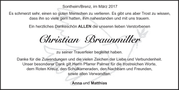 Traueranzeige von Christian Braunmiller von Heidenheimer Zeitung