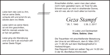 Traueranzeige von Geza Stampf von Heidenheimer Zeitung