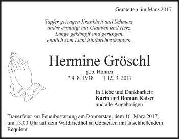 Traueranzeige von Hermine Gröschl von Heidenheimer Zeitung