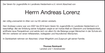 Traueranzeige von Andreas Lorenz von Heidenheimer Zeitung