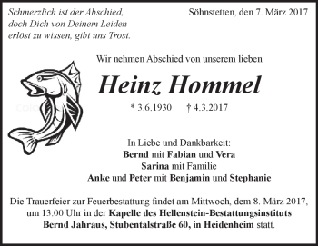 Traueranzeige von Heinz Hommel von Heidenheimer Zeitung