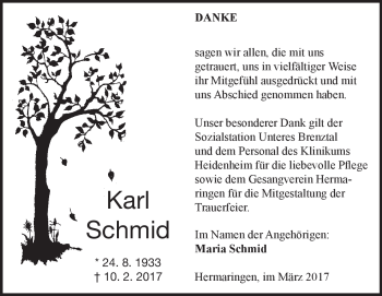 Traueranzeige von Karl Schmid von Heidenheimer Zeitung
