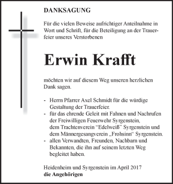 Traueranzeige von Erwin Krafft von Heidenheimer Zeitung