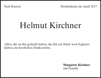Traueranzeige von Helmut Kirchner von Heidenheimer Zeitung