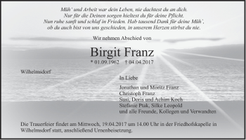 Traueranzeige von Birgit Franz von Heidenheimer Zeitung