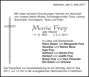 Traueranzeige von Marie Frey von Heidenheimer Zeitung