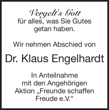 Traueranzeige von Klaus Engelhardt von Heidenheimer Zeitung