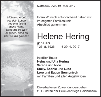 Traueranzeige von Helene Hering von Heidenheimer Zeitung