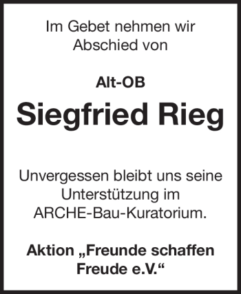 Traueranzeige von Siegfried Rieg von Heidenheimer Zeitung