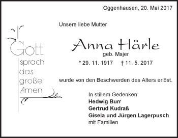 Traueranzeige von Anna Härle von Heidenheimer Zeitung