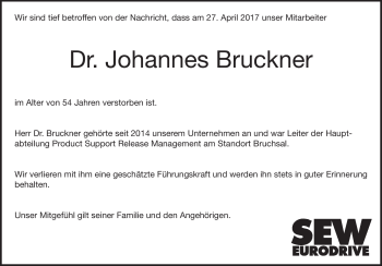 Traueranzeige von Dr. Johannes Bruckner von Heidenheimer Zeitung