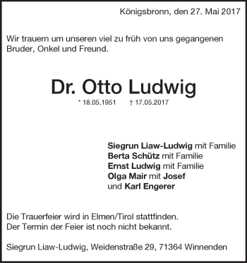 Traueranzeige von Dr. Otto Ludwig von Heidenheimer Zeitung