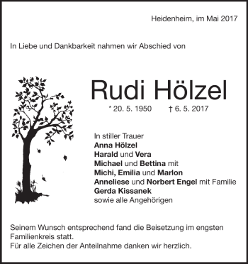 Traueranzeige von Rudi Hölzel von Heidenheimer Zeitung
