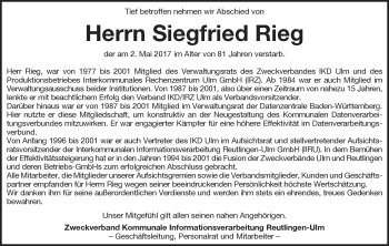 Traueranzeige von Siegfried Rieg von Heidenheimer Zeitung