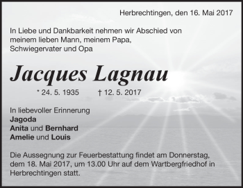 Traueranzeige von Jacques Lagnau von Heidenheimer Zeitung