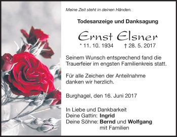 Traueranzeige von Ernst Elsner von Heidenheimer Zeitung
