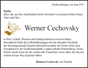 Traueranzeige von Werner Cechowsky von Heidenheimer Zeitung