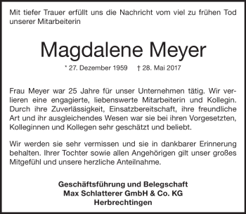 Traueranzeige von Magdalene Meyer von Heidenheimer Zeitung