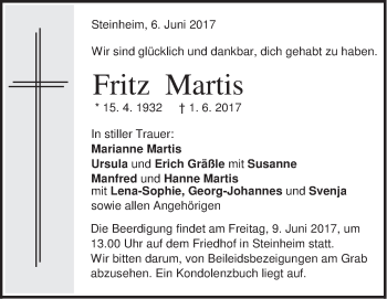 Traueranzeige von Fritz Martis von Heidenheimer Zeitung