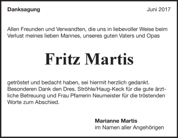 Traueranzeige von Fritz Martis von Heidenheimer Zeitung