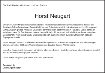 Traueranzeige von Horst Neugart von Heidenheimer Zeitung