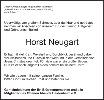 Traueranzeige von Horst Neugart von Heidenheimer Zeitung