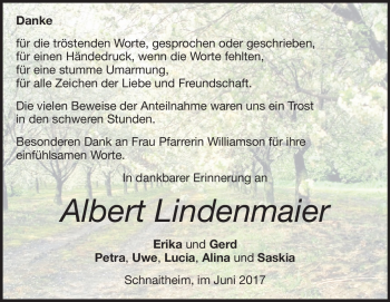 Traueranzeige von Albert Lindenmaier von Heidenheimer Zeitung