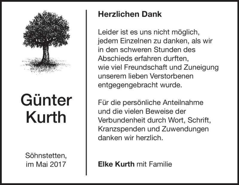  Traueranzeige für Günter Kurth vom 03.06.2017 aus Heidenheimer Zeitung
