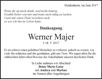 Traueranzeige von Werner Majer von Heidenheimer Zeitung