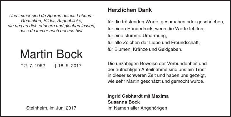  Traueranzeige für Martin Bock vom 24.06.2017 aus Heidenheimer Zeitung