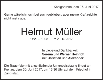 Traueranzeige von Helmut Müller von Heidenheimer Zeitung