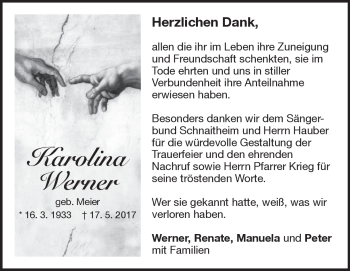 Traueranzeige von Karolina Werner von Heidenheimer Zeitung