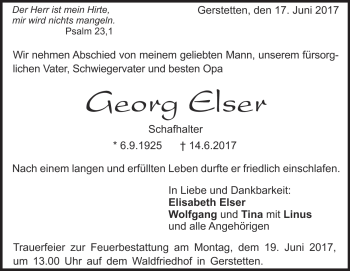 Traueranzeige von Georg Elser von Heidenheimer Zeitung