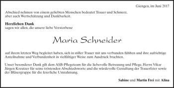 Traueranzeige von Maria Schneider von Heidenheimer Zeitung