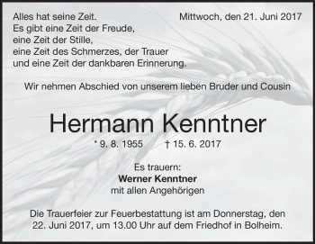 Traueranzeige von Hermann Kenntner von Heidenheimer Zeitung