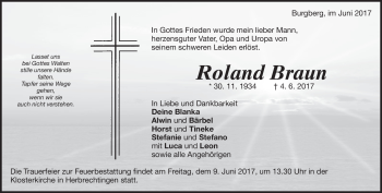 Traueranzeige von Roland Braun von Heidenheimer Zeitung