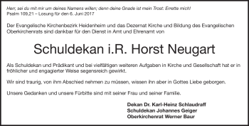 Traueranzeige von Horst Neugart von Heidenheimer Zeitung