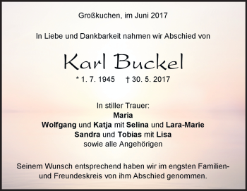 Traueranzeige von Karl Buckel von Heidenheimer Zeitung