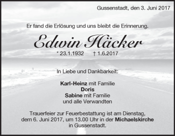Traueranzeige von Edwin Häcker von Heidenheimer Zeitung