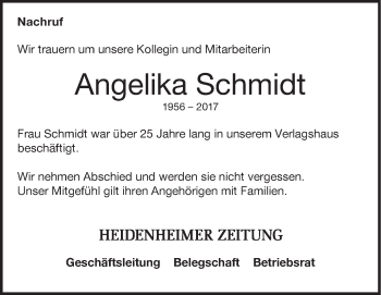 Traueranzeige von Angelika Schmidt von Heidenheimer Zeitung