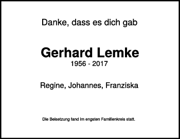Traueranzeige von Gerhard Lemke von Heidenheimer Zeitung