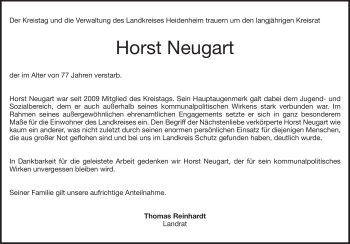 Traueranzeige von Horst Neugart von Heidenheimer Zeitung