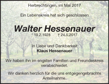 Traueranzeige von Walter Hessenauer von Heidenheimer Zeitung