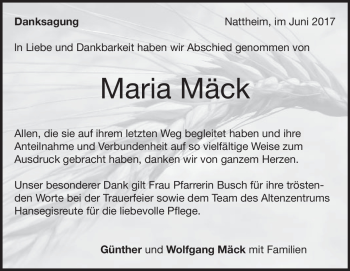 Traueranzeige von Maria Mäck von Heidenheimer Zeitung