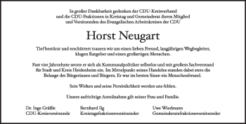 Traueranzeige von Horst Neugart von Heidenheimer Zeitung