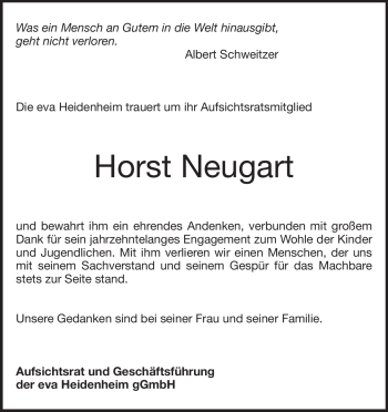 Traueranzeige von Horst Neugart von Heidenheimer Zeitung