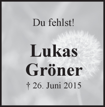 Traueranzeige von Lukas Gröner von Heidenheimer Zeitung