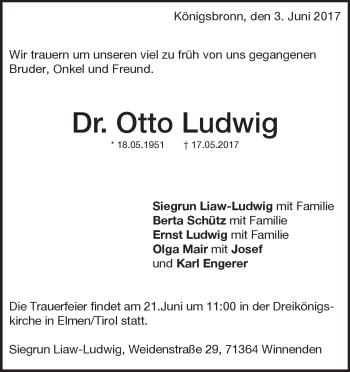 Traueranzeige von Dr. Otto Ludwig von Heidenheimer Zeitung