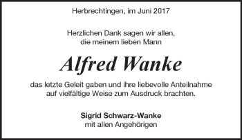 Traueranzeige von Alfred Wanke  von Heidenheimer Zeitung